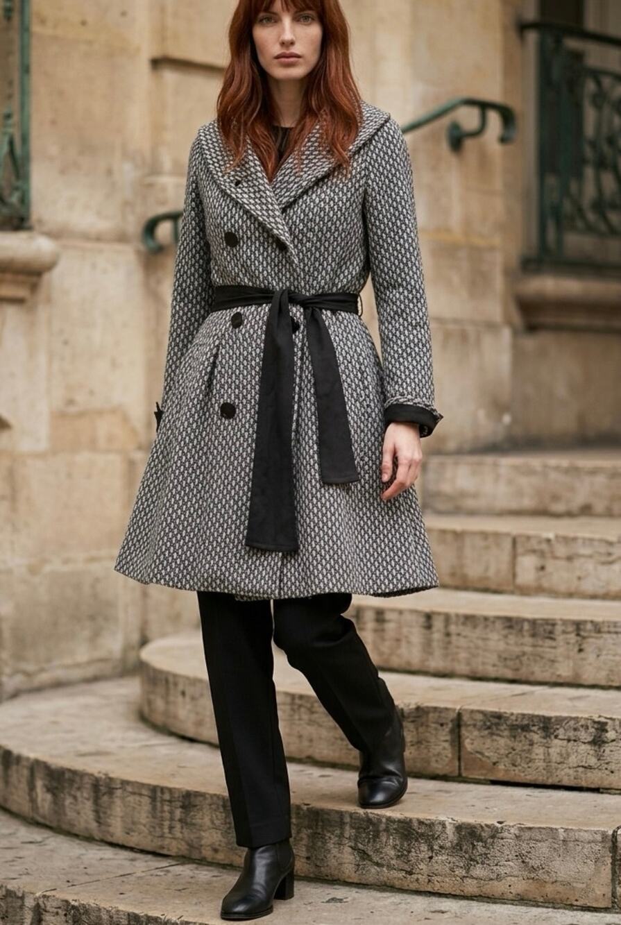 Textured Gray Skirt Coat Womens S Victorian Dark Academia Oversized Collar FLAW